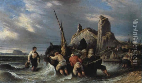 Pescatori A Capo Miseno Oil Painting - Consalvo Carelli