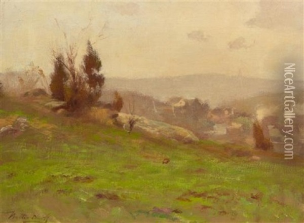 Village Hillside Oil Painting - Walter Clark