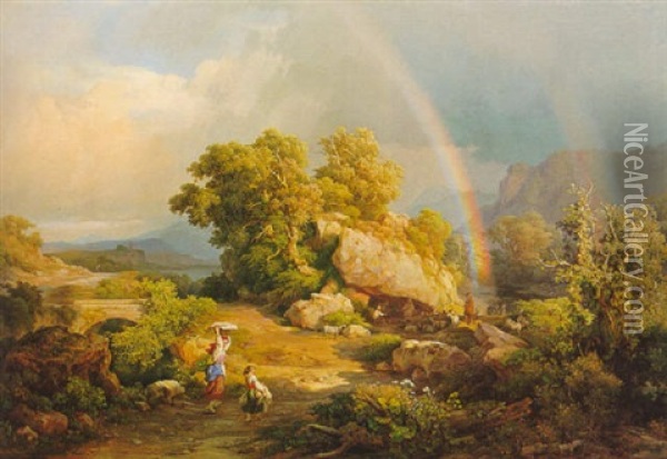 Italienische Landschaft Mit Regenbogen Oil Painting - Karoly Marko the Elder