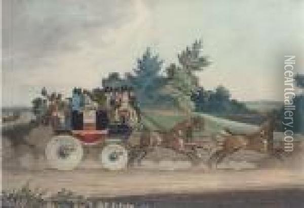 Stage Coach, Opposition Coach In Sight (siltzer 213) Oil Painting - James Pollard