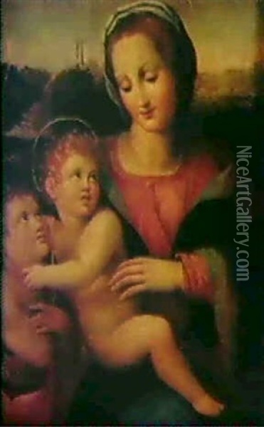 Maria Med Jesusbarnet Och Johannesbarnet, I Bakgrunden      Landskap Oil Painting - Andrea Del Sarto