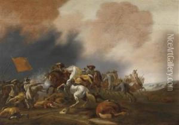 A Cavalry Engagement Oil Painting - Jan Jacobsz. Van Der Stoffe