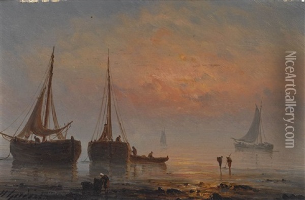 Segelboote Im Abendlicht Oil Painting - Henriette Gudin