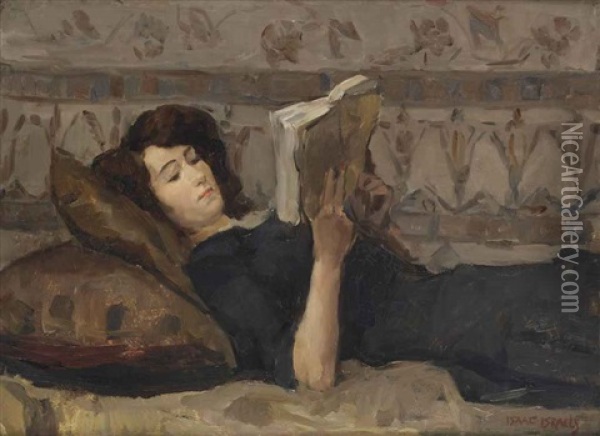 Girl Reading On A Sofa Oil Painting - Isaac Israels