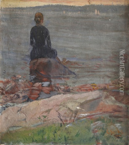 Kvinne Ved Havet Oil Painting - Christian Krohg