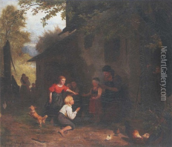 Blindekuhspiel Oil Painting - August Heinrich Niedmann