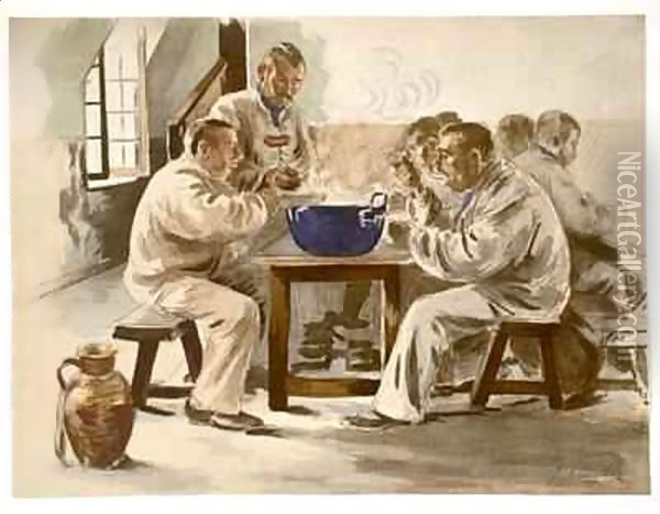 Eating Soup at the Barracks Oil Painting - Jacques Baseilhac