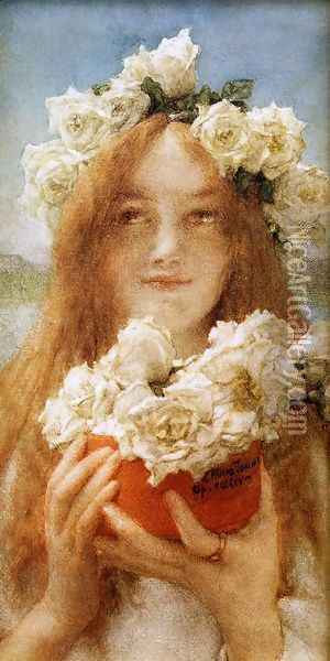 Summer Offering (or Young Girl with Roses) Oil Painting - Sir Lawrence Alma-Tadema
