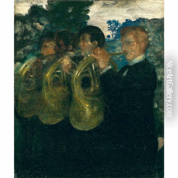 The Horn Players Oil Painting - Arthur B. Davies