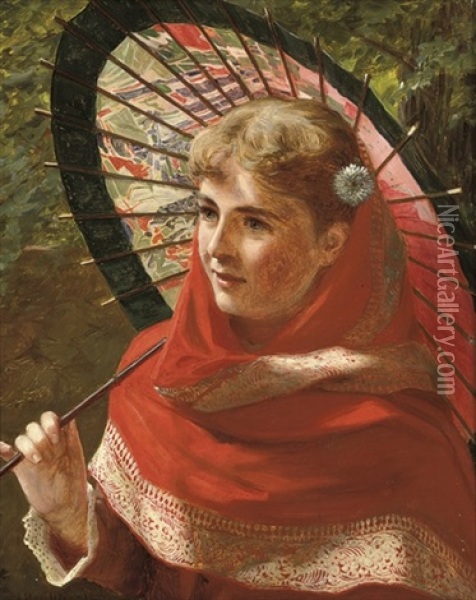 Portrait Of A Young Girl With A Parasol Oil Painting - James Hayllar