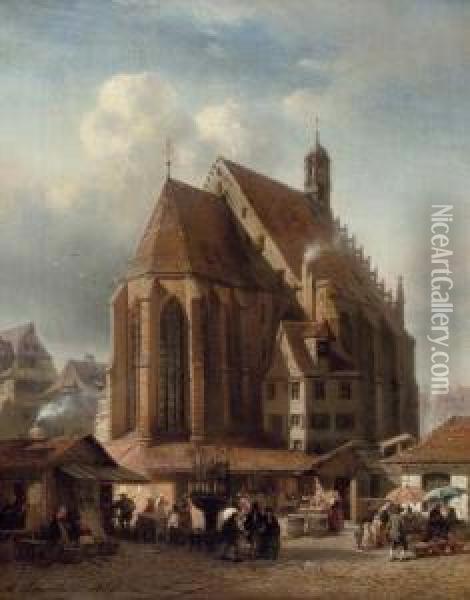 A View Of The Frauenkirche, Nurnberg Oil Painting - Albert Schwendy