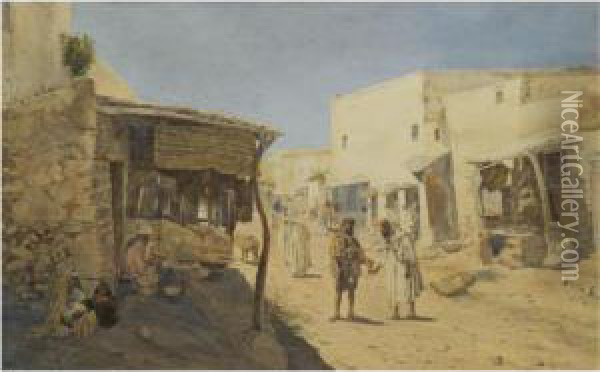 View Of The Main Street With Waterseller And Pastry Cook's Shops Oil Painting - Jarvis Matthew