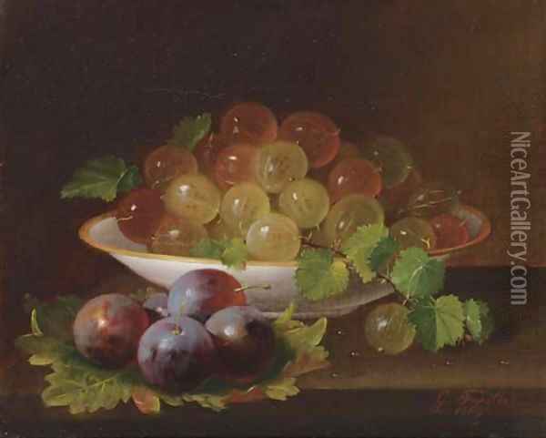 Plums and Gooseberries Oil Painting - George Forster