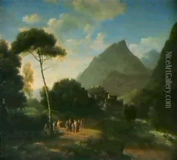 Personnages A L'antique Dans Un Paysage Des Monts Sabins Oil Painting - Jean Victor Bertin