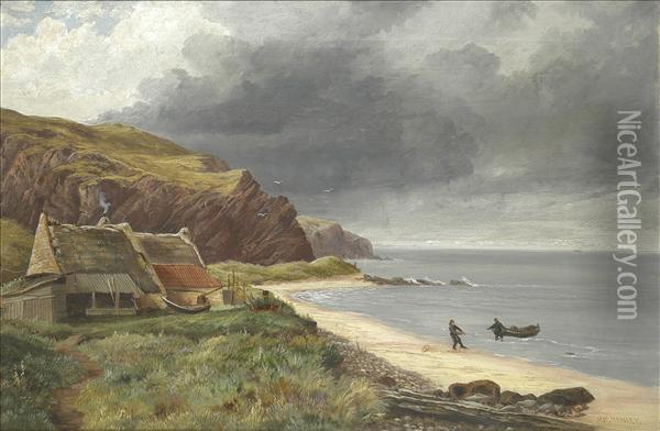 Fishermanscottage At St. Abbs, Nr. Dunbar Oil Painting - Henry W. Henley