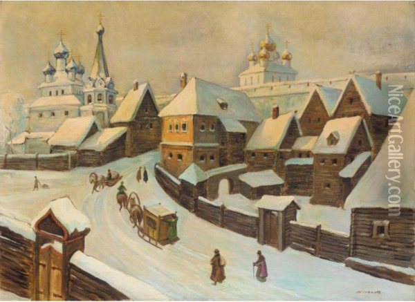 The Pskov Kremlin In The Sixteenth Century Oil Painting - Nicolai Ivanov
