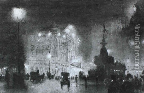 Piccadilly Circus From Regent Street Corner Oil Painting - George Hyde Pownall