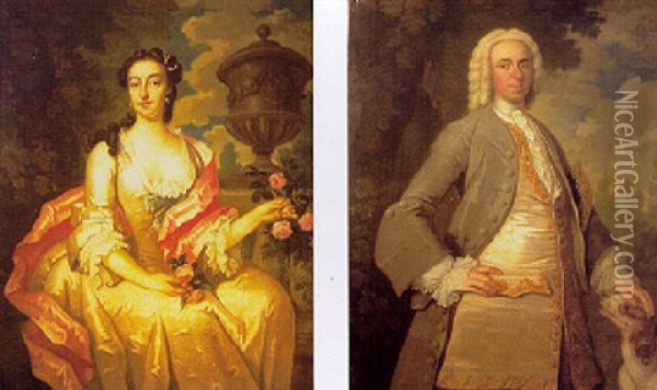 Portraits Of Thomas And Elizabeth De Lisle Oil Painting - George Knapton
