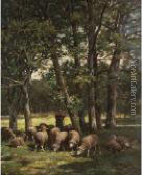 Shepherdess And Her Flock Oil Painting - Charles Emile Jacque