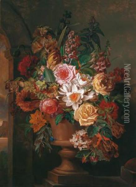 Large Bouquet Of Flowers Oil Painting - Ferdinand Kuss