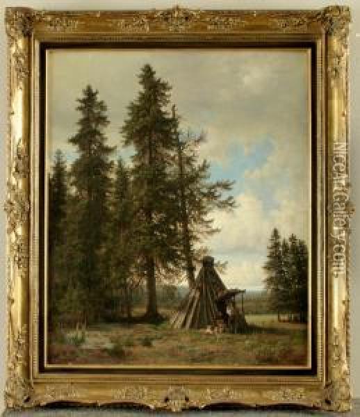 Romantische Harzlandschaft Mit Kohlerhutte Unter Hohenfichten Oil Painting - Wilhelm J. August Nabert