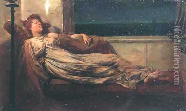 Classical Lady Reclining on a Chaise Longue Oil Painting - Frank Hobden