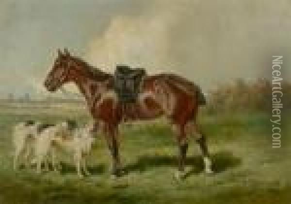 Horse And Two Greyhounds. 1891 Oil Painting - Nikolai Egorovich Sverchkov