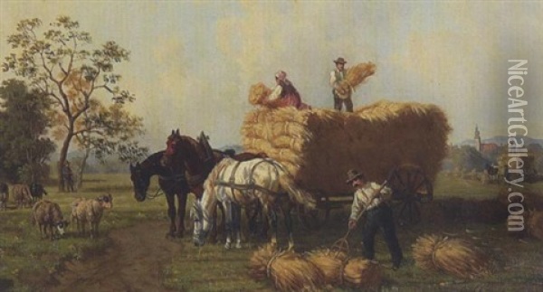 Getreideernte Oil Painting - Eduard Goetzelmann