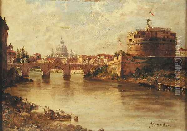 Castel Sant'Angelo and St. Peter's from the Tiber Oil Painting - Antonietta Brandeis