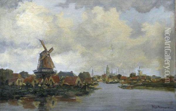 Hollandische Kanallandschaft Oil Painting - Nico Jungmann