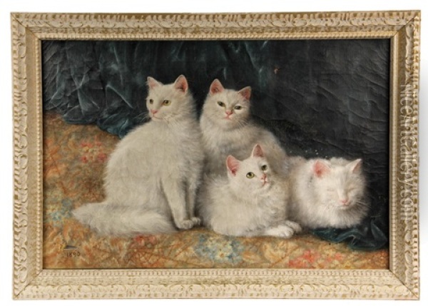 Four White Cats Oil Painting - Susanna Adams Winn