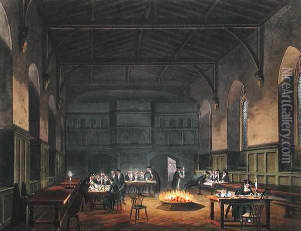 Hall of Westminster School, from Ackermanns History of Westminster School, part of History of the Colleges, engraved by J. Stadler, published 1816 Oil Painting - Augustus Charles Pugin