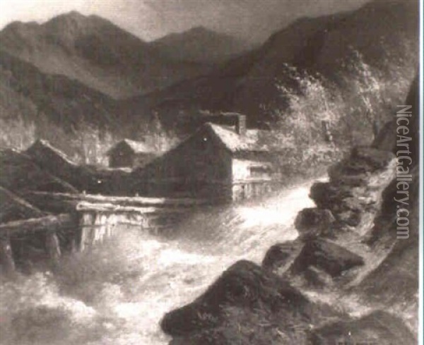 Mountain Dam Oil Painting - William H. Weisman