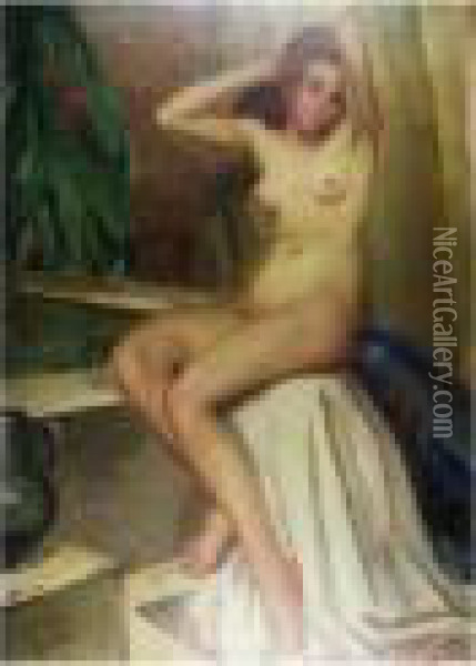 Seated Nude. Oil Painting - Albert Alleman