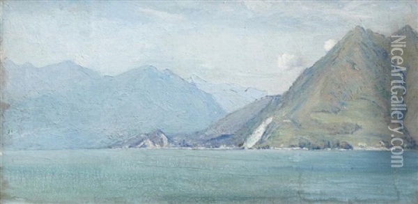 A View In The Italian Lakes Oil Painting - Thomas William Roberts