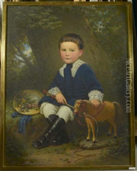 Portrait Eines Sitzenden Knaben Mit Spielzeugpferd. Oil Painting - Constantin Johann Cretius