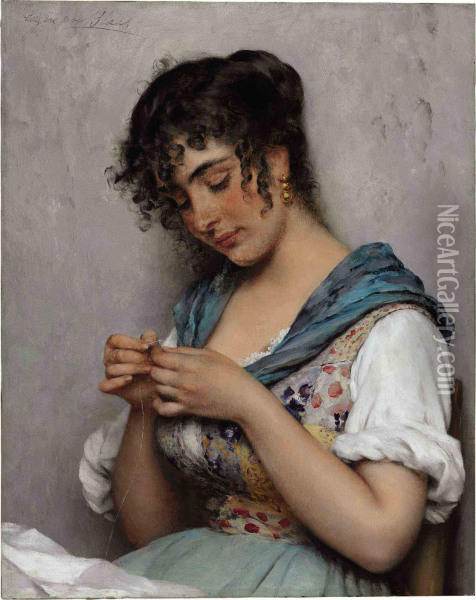 A Venetian Beauty Oil Painting - Eugene de Blaas