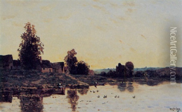 Sunset Near Isle Adam Oil Painting - Hippolyte Camille Delpy