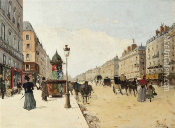 Paris, La Rue Lafayette Animee Oil Painting - Jules Petillon