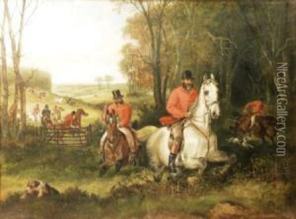 A Hunt Leading Into A Wood Oil Painting - Charles Waller Shayer