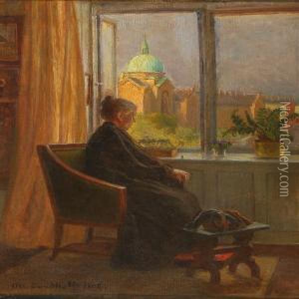 Interior With An Elderly Woman From Gothersgade Incopenhagen Oil Painting - Anna Marie Sandholt