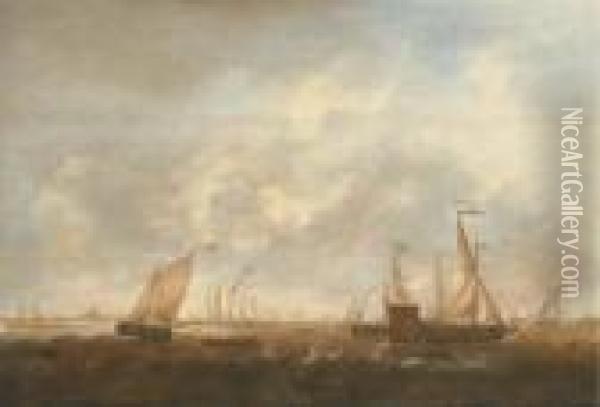 The Zeeland Fleet On The Merwede, Dordrecht In The Distance Oil Painting - Jacob Adriaensz. Bellevois
