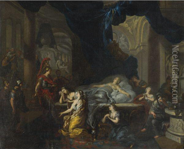 Death Of Cleopatra Oil Painting - Ottmar, the Younger Elliger