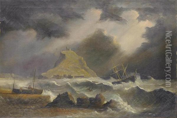 A Break In The Clouds Above St. Michael's Mount Oil Painting - Arthur Wellington Fowles