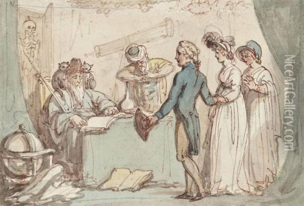 Cadwaller Assumes The Character Of A Fortune Teller Oil Painting - Thomas Rowlandson