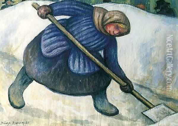 Mujer recogiendo La Nieve Oil Painting - Diego Rivera