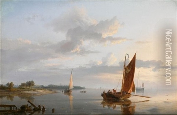 Shipping In A Calm Oil Painting - Hermanus Koekkoek the Elder