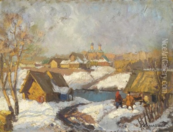 Russiches Dorf Im Schnee Oil Painting - Georgi Alexandrovich Lapchine