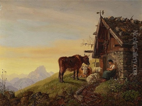 Alp Oil Painting - Heinrich Buerkel