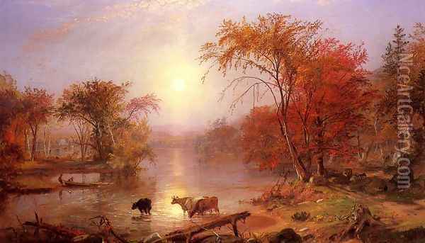 Indian Summer Hudson River Oil Painting - Albert Bierstadt